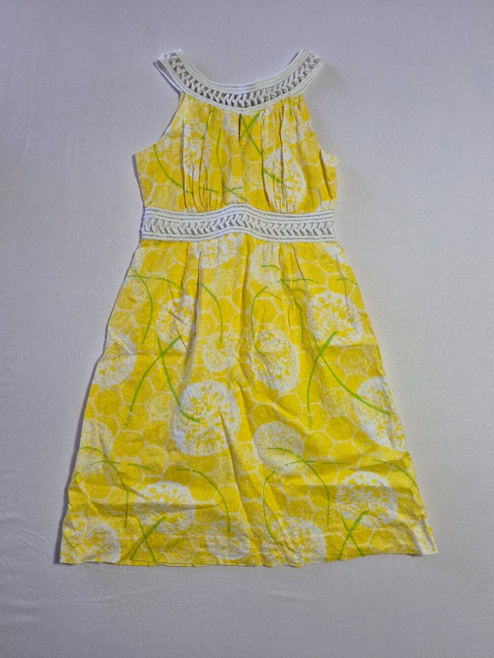 Lilly Pulitzer Yellow Linen Halter Dress Size 2 Dandelion Floral Crochet Casual